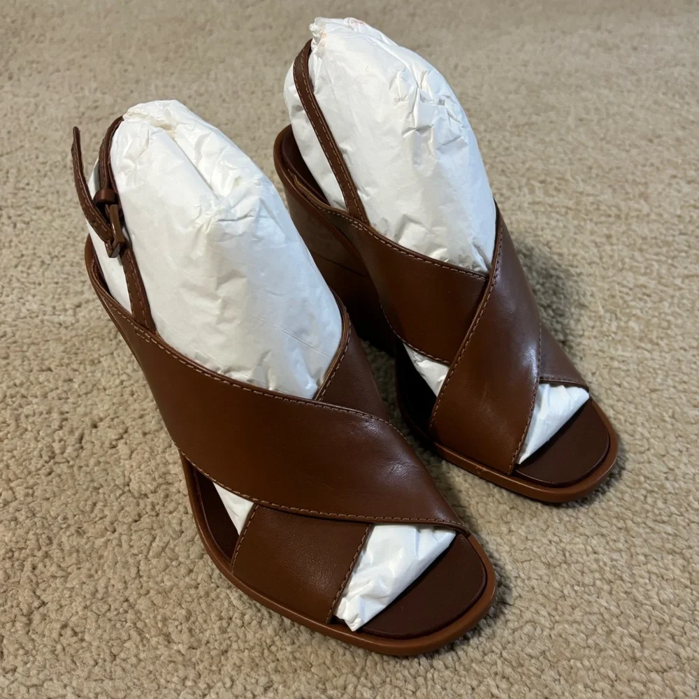 Tory Burch Gabrielle Wedge Sandals in tan leather